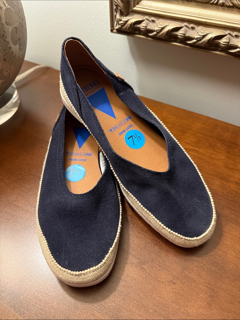 Womenโs Navy Suede Slip-On Ballet Flats - Size 7ยฝ